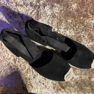 Black Canvas Espadrilles with Cream Toe Cap